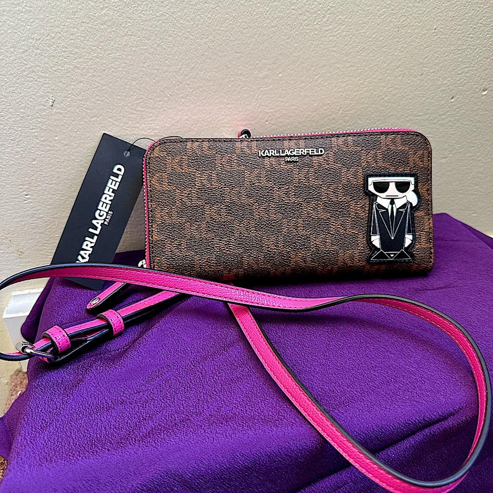 Karl Lagerfeld Brown and Pink Crossbody Bag